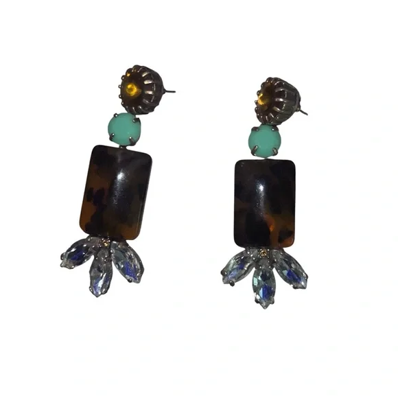 J. Crew Tortoiseshell & Turquoise Earrings | Statement Jewelry - Picture 2 of 9